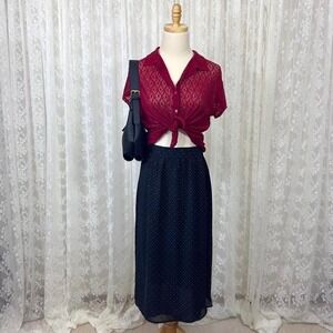 Vintage 70s Fritzi Polka Dot Black Midi‎ Wrap Skirt Women Medium Teacher Formal